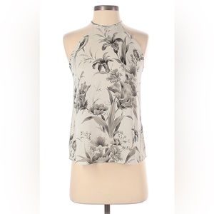 LOFT Tank Top Gray Ecru Bird Print Halter Size Medium Petite